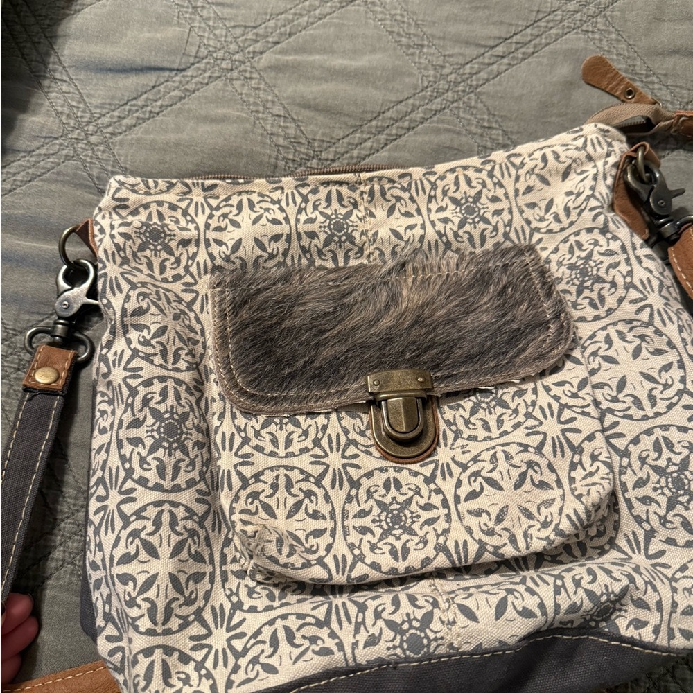 Myra Bag Beige and Brown Patterned Crossbody